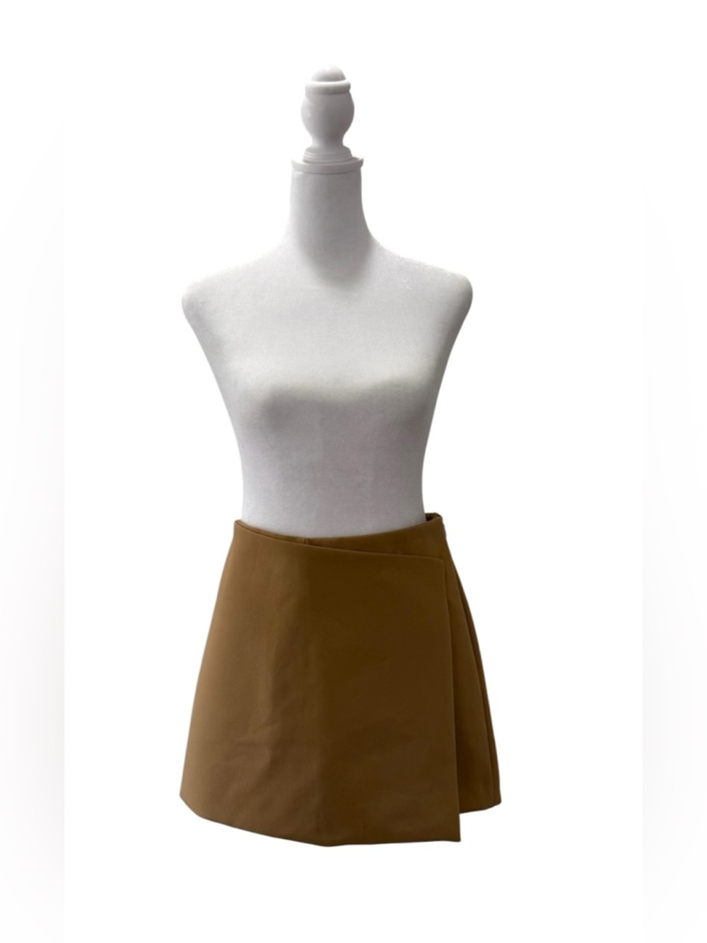 Zara Brown Asymmetric Wrap Mini Skort - Size Large Tailored Chic Casual Retro